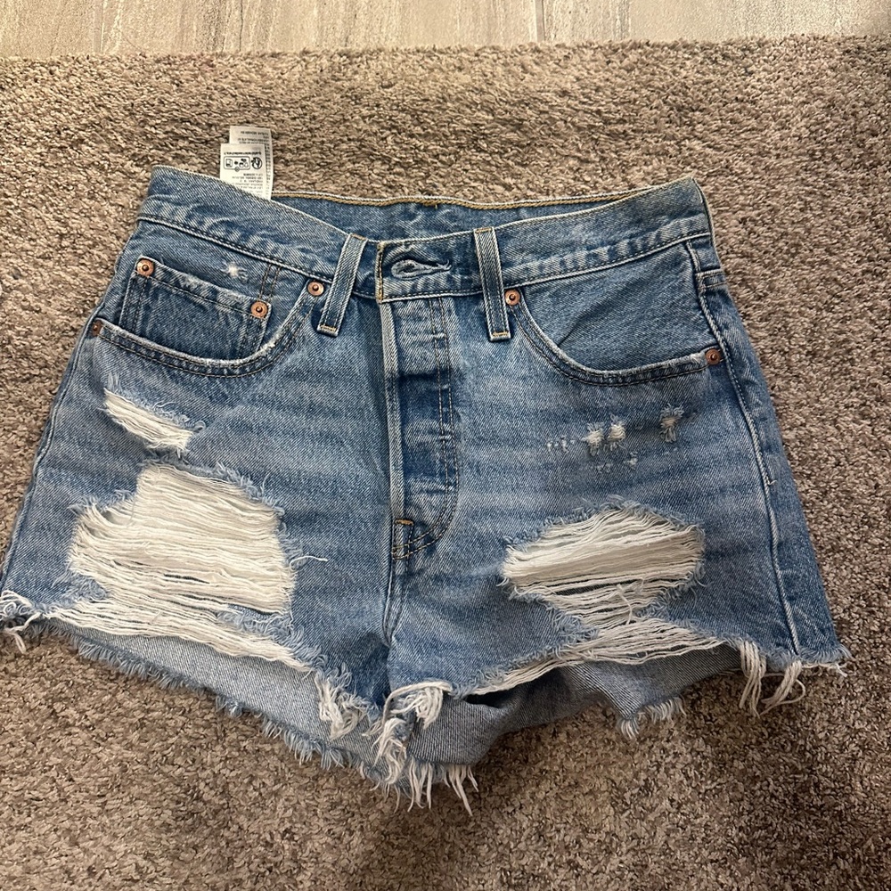 Levi's Blue Distressed Jean Shorts